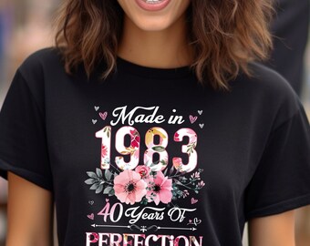 40th Birthday Floral Shirt, Made In 1983, Women's Tee