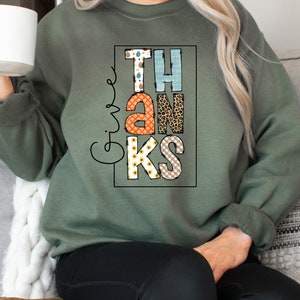 Give Thanks Sweatshirt, Fall Thanksgiving Shirt, Cozy Autumn Pullover, Pumpkin Spice Season Top, Cute Grateful Thankful Blessed Sweater