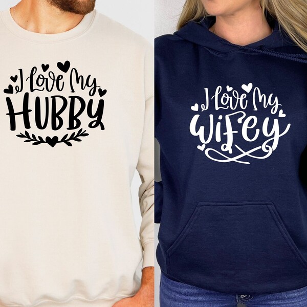 Wifey and Hubby Sweatshirt, Wedding Party Hoodie, Honeymoon Shirt, Wedding Shirt, Wife and Hubs, Just Married Shirts, Matching Couple Shirt