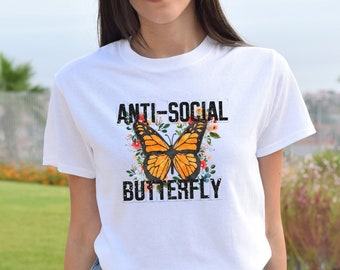 Anti Social Butterfly Shirt, Introvert Shirt, Anti Social Tee, Gift For Introverts, Anti Social Mom Gift, Butterfly Shirt, Cute Gift Shirt