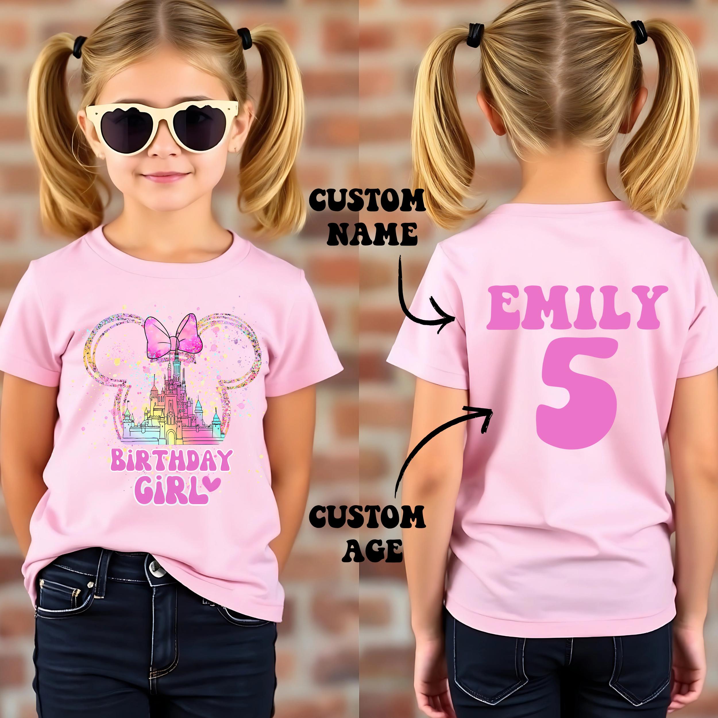 Custom Name Birthday Girl Shirt, Personalized Birthday Girl T-shirt, Back and Front Birthday Girl Tee, Custom Name Age Birthday Girl Tee