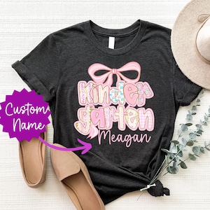 Back to School Shirt for Girls, Custom Kid Name Back to School Shirt, Preppy Kindergarten Shirt for Girls, Coquette Girly Bow School Shirt