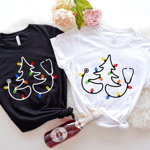 Christmas Stethoscope Shirts, Christmas Tree With Lights Shirt, Medical Christmas Gift Shirt, Nurse Gift Shirt, Healthcare Worker Shirt