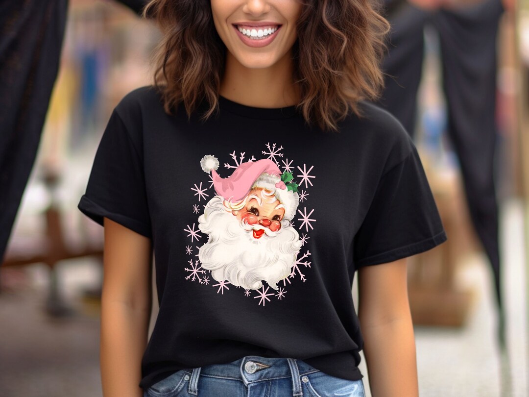 Pink Santa Shirt ,pink Christmas Shirt, Pink Santa Shirt ,vintage Santa