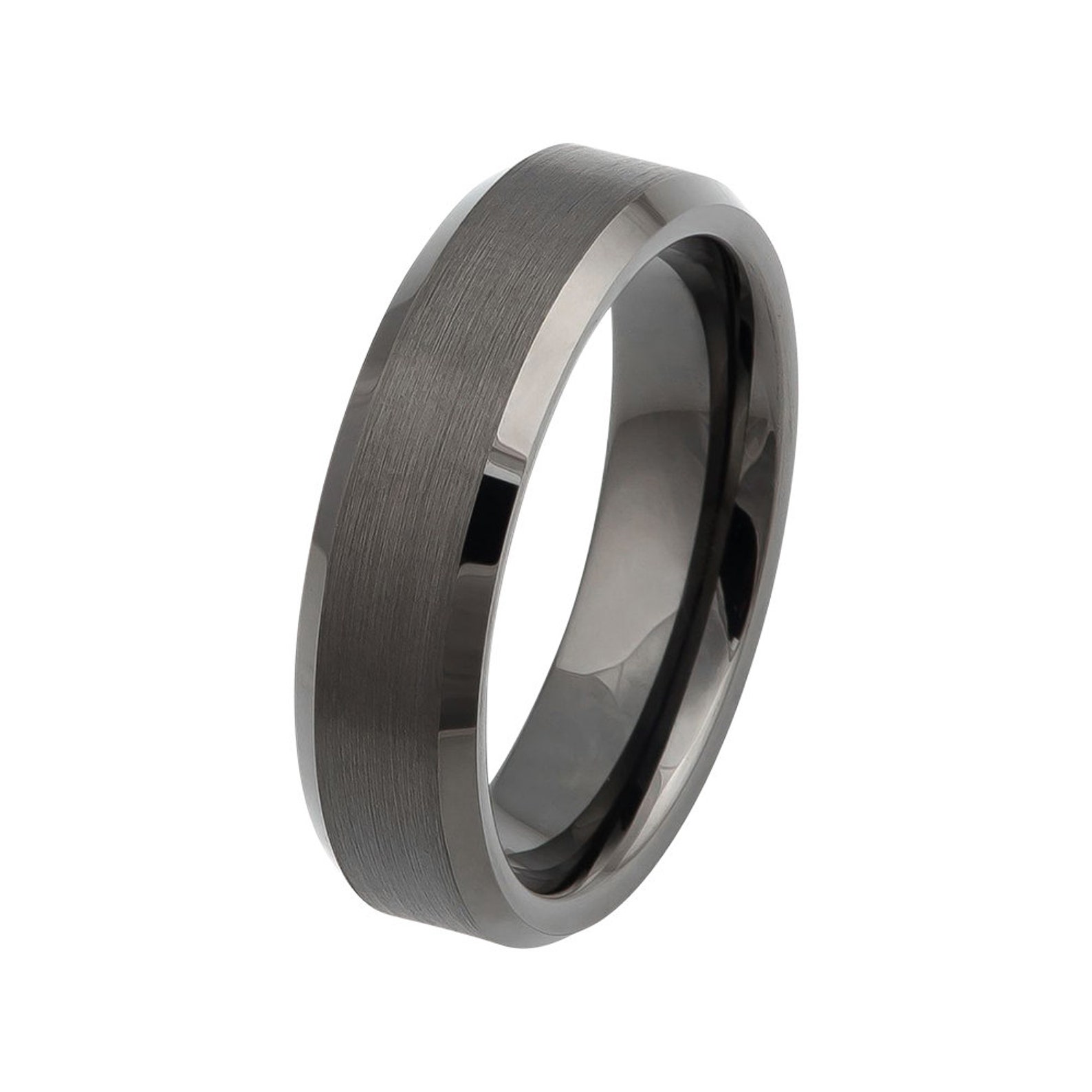 Black Tungsten Ring Brushed Gunmetal Wedding Band 6mm
