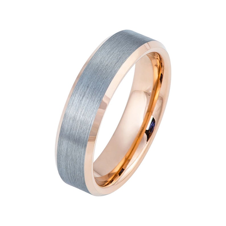 Rose Gold Tungsten Ring Brushed Rose Gold Wedding Band 6mm Tungsten Carbide Mens Wedding Band Engagement Ring Gunmetal Wedding Band Promise