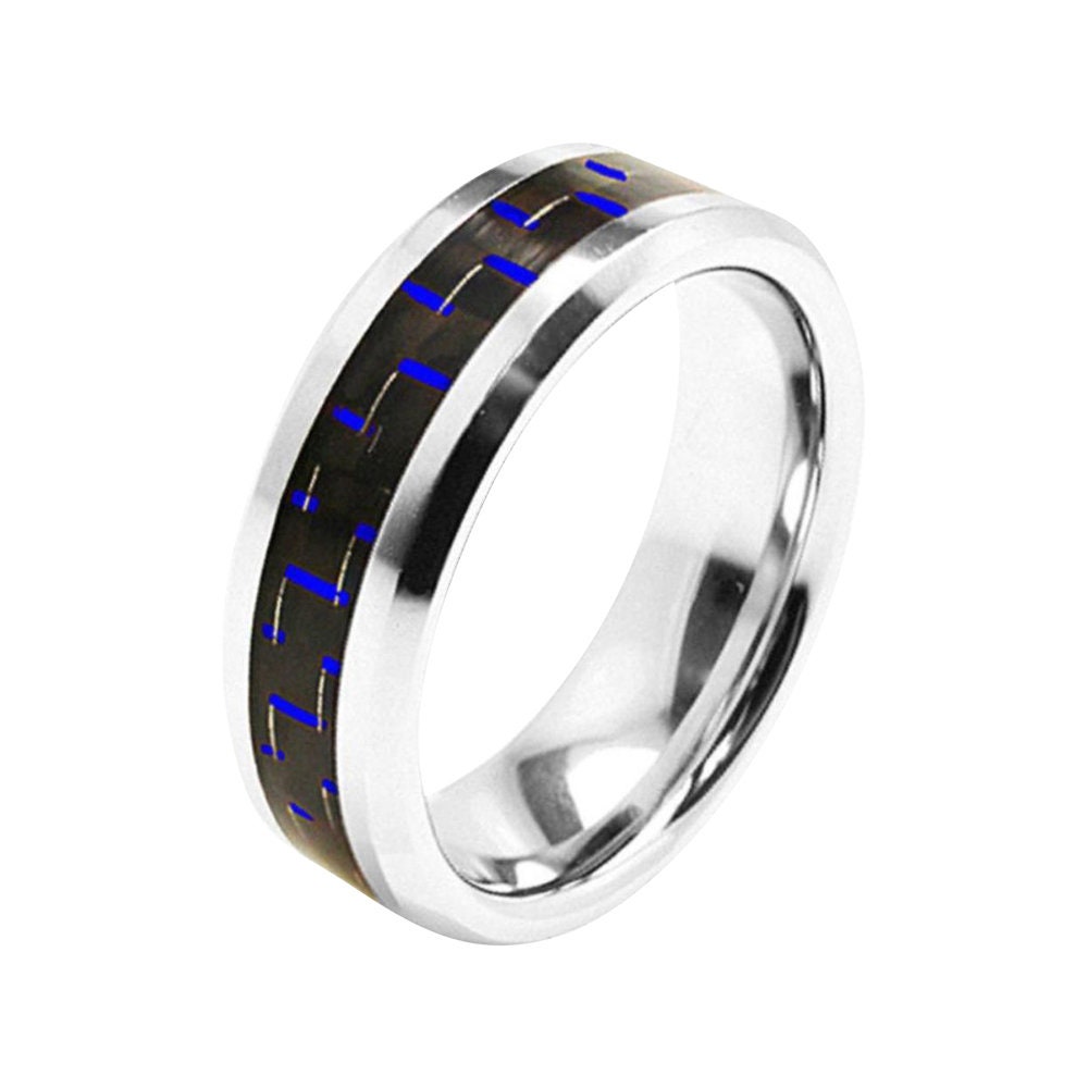 Cobalt Ring Blue Carbon Fiber Wedding Band 8mm Cobalt Blue