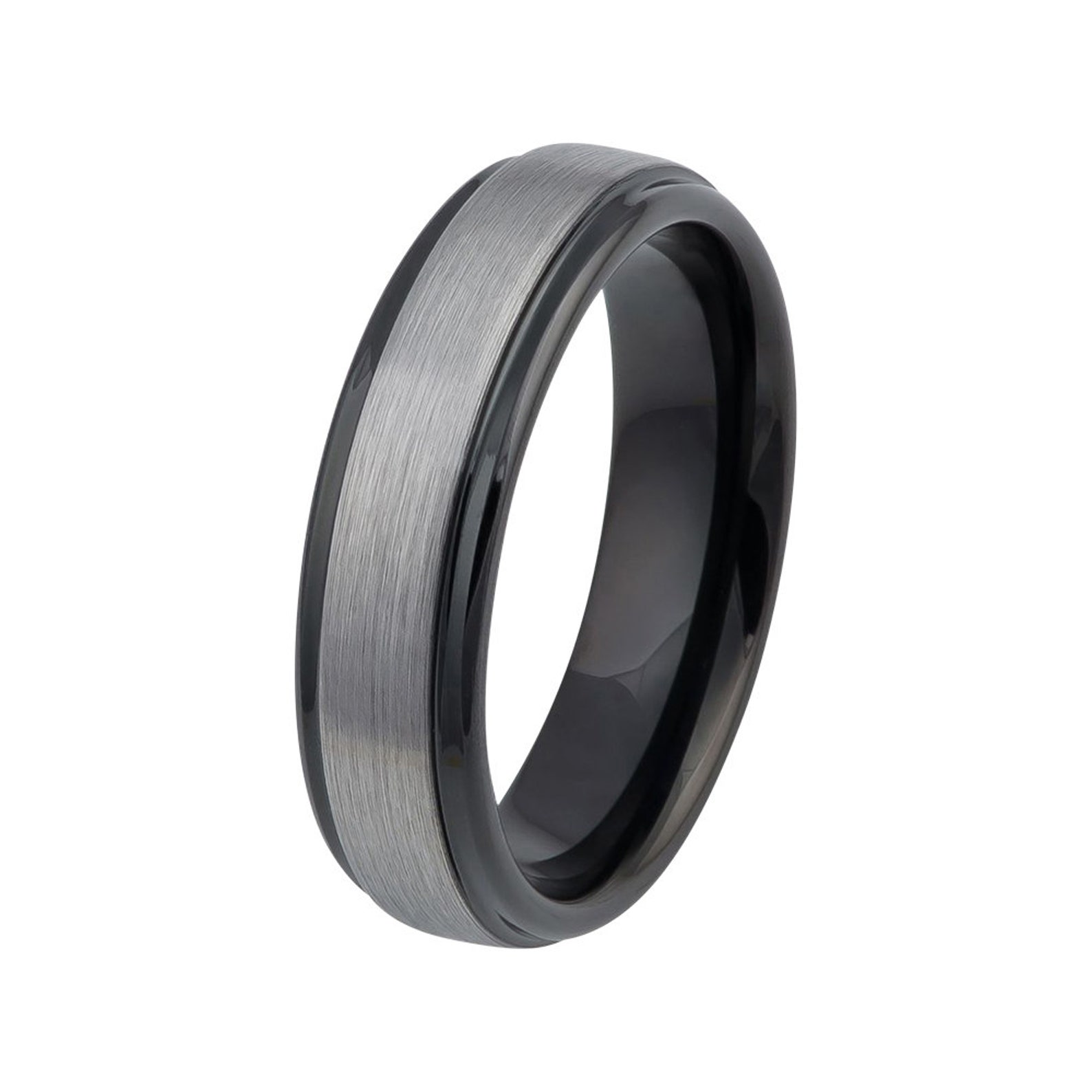 Black Tungsten Ring Brushed Gunmetal Wedding Band 6mm