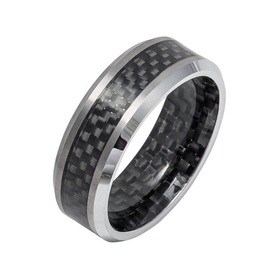 Tungsten Ring Black Carbon Fiber Ring Mens Wedding Band Black | Etsy