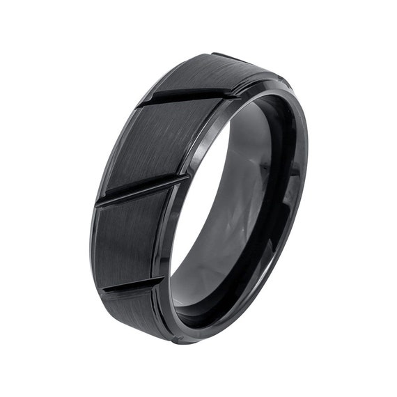 Black Tungsten Ring Brushed Black Wedding Band 8mm Tungsten | Etsy