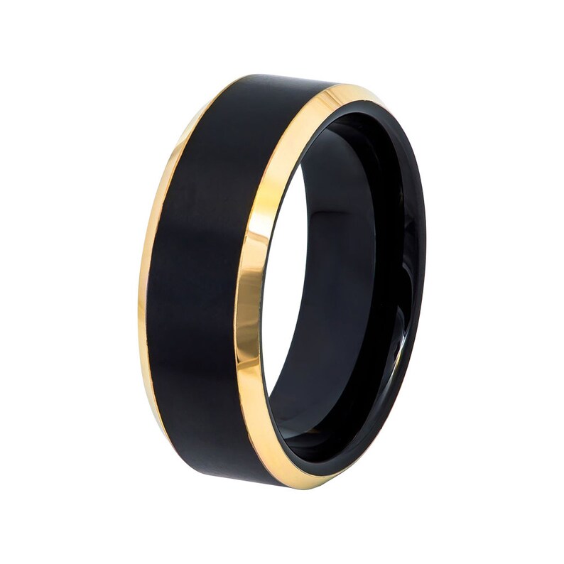 Yellow Gold Tungsten Ring Black Gold Wedding Band 8mm Tungsten Carbide Mens Wedding Band Engagement Band For Man Annivesary Black Gold Ring