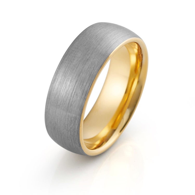Online shop sales Yellow Gold Tungsten Ring Brushed Gold