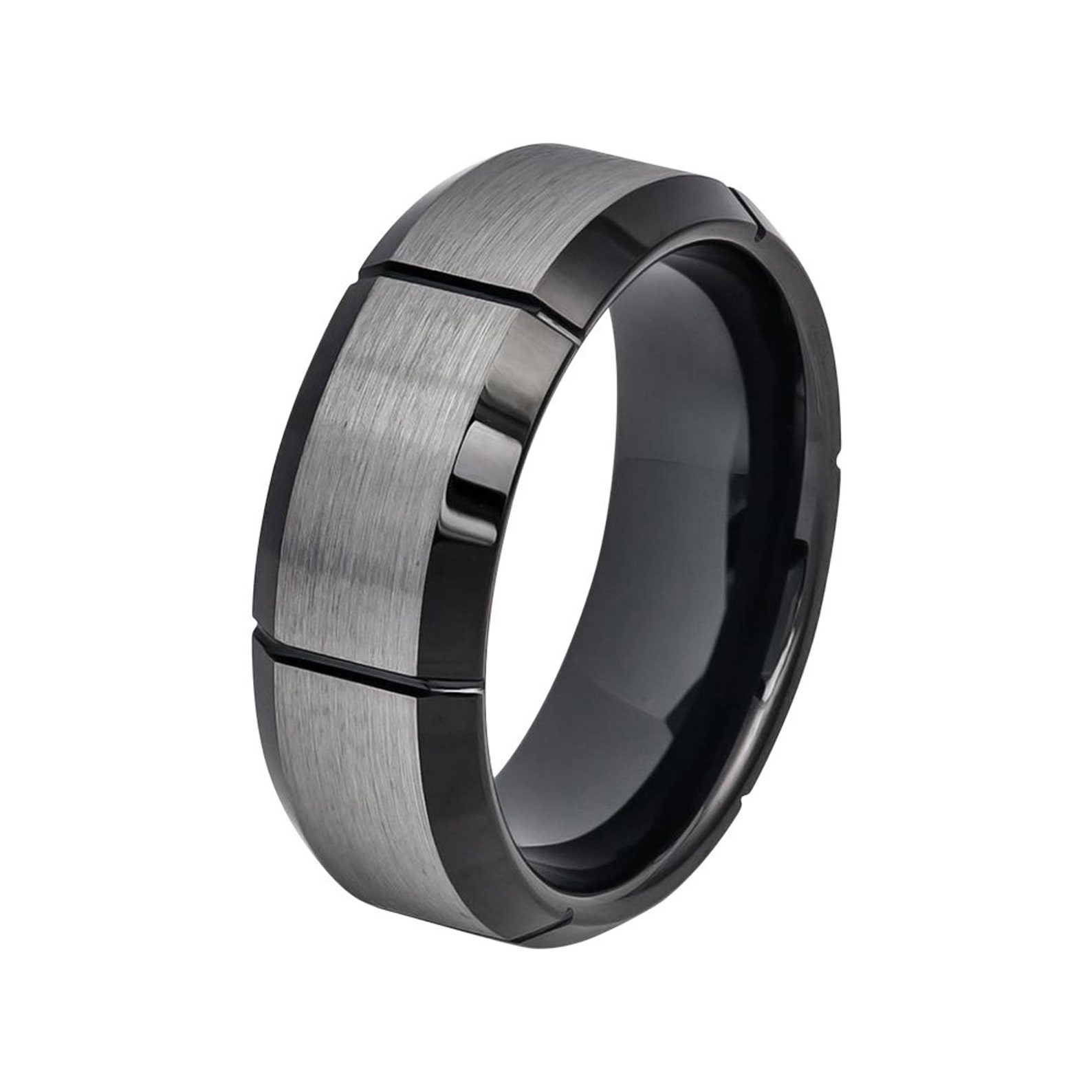 Black Tungsten Ring Brushed Gunmetal Wedding Band 8mm