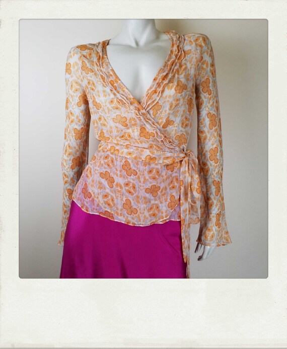 Vintage Silk Chiffon Y2K Abstract Floral Print Wr