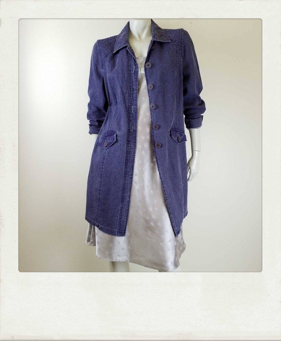 Vintage LAURA ASHLEY Linen Indigo Coat / Duster /… - image 1