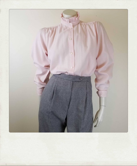 Vintage 80s /Pink Check /High Neck /Puffed Poet Sl