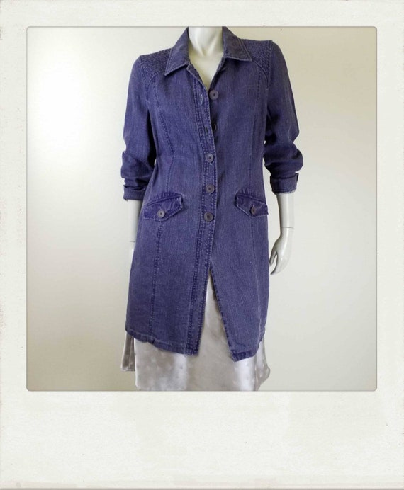 Vintage LAURA ASHLEY Linen Indigo Coat / Duster /… - image 2