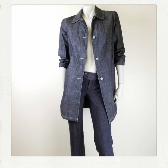 Vintage 90s Denim Duster / Denim Trench Coat / Den