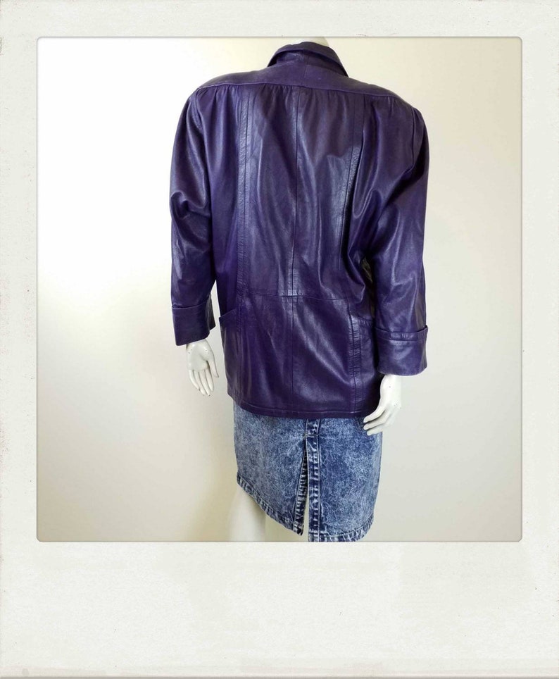 Vintage 80s Supersoft Purple Leather Jacket Double Breasted Oversized Hipster Rockstar Festival