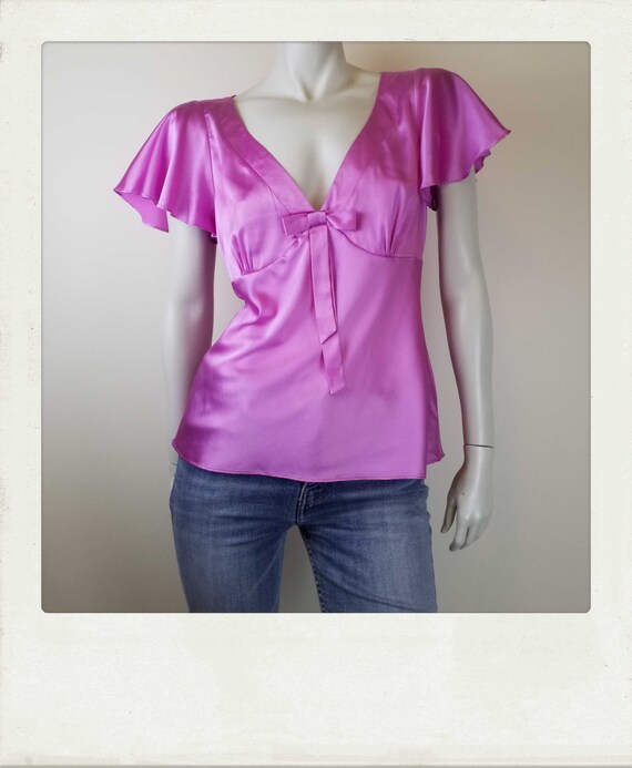 Vintage Y2K HOWARD SHOWERS Pink Silk Blouse with B