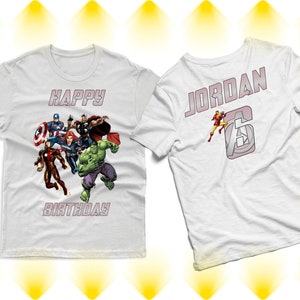 Front Back Shirt Avengers, Avengers Birthday Shirt Iron On Transfer, Avengers Birthday, Avengers Party, Personalize, Digital File Only