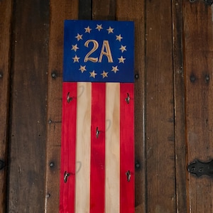 Betsy Ross Flag Key Holder, Wooden Entryway Organizer, Rustic Americana Decor