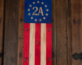 Llavero con la bandera de Betsy Ross, organizador de madera para la entrada, decoración rústica americana.