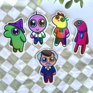 Op lachende vrienden geïnspireerde holografische vinylstickers