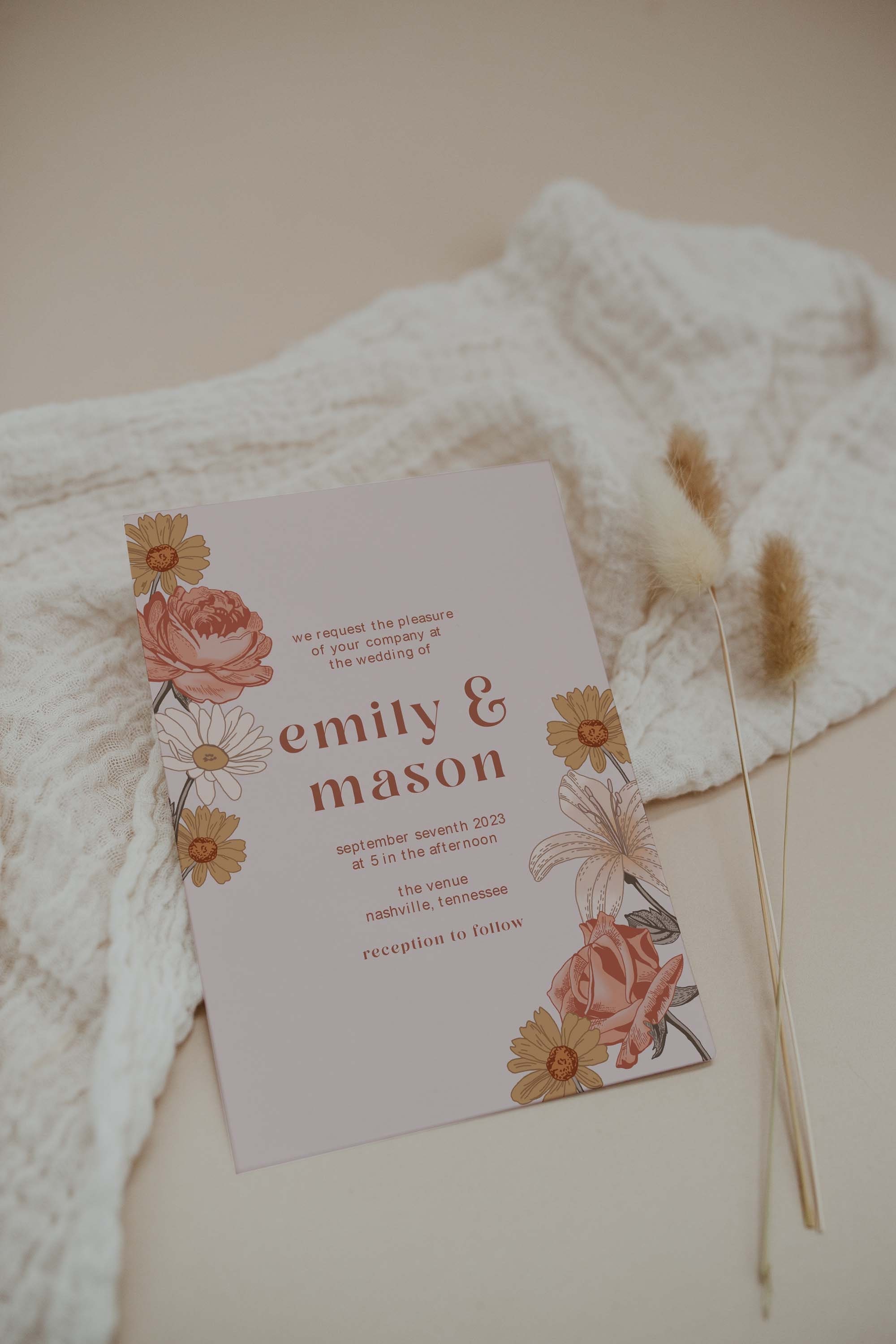 Vintage Wedding Invitation Suite Romantic Wedding Invite Boho Wedding Invite with rsvp 1920s Wedding InvitationSimple Spring