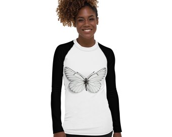 Women's Rash Guard UPF 50+ With Butterfly Design