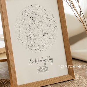 Cadeau de premier anniversaire Carte des étoiles imprimée ciel nocturne par date Constellation Cadeau d'anniversaire de 1 an personnalisé pour petit ami Pour lui, numérique