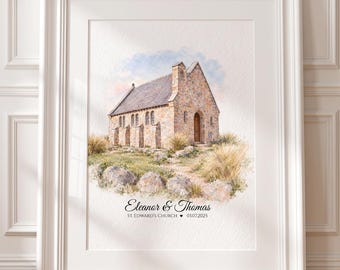 Wedding Venue Print, Wedding Gift, 1st Wedding Anniversary Present,Venue Sketch, Drawing from Photo,Personalised Wedding Artwork,Couple Gift