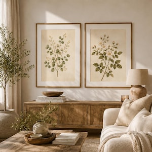 Farmhouse botanical wall art bundle displayed in elegant vintage frames.