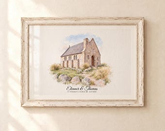 Lámina del lugar de la boda, regalo de boda, regalo de primer aniversario de bodas, boceto del lugar, dibujo a partir de una foto, obra de arte personalizada para bodas, regalo para parejas