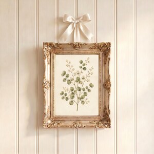 Soft sage green botanical artwork perfect for cottagecore and farmhouse interiors.