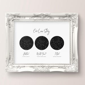 Carte avec 3 étoiles célestes, cadeau d'anniversaire personnalisé, cadeau personnalisé pour lui, impression date de mariage, impression ciel nocturne personnalisée, bonjour, oui, numérique