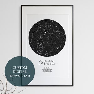 Regalo de San Valentín, Impresión bajo las estrellas, Cielo nocturno y mapa personalizados, Regalo de papel, Regalo de primer aniversario, Regalo para esposo, Regalo de primer aniversario