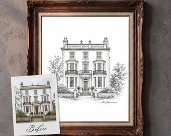 Custom House Sketch, Personalised New Home Gift, House Portrait from Photo, Custom Home Illustration, Housewarming Gift, House from Photo