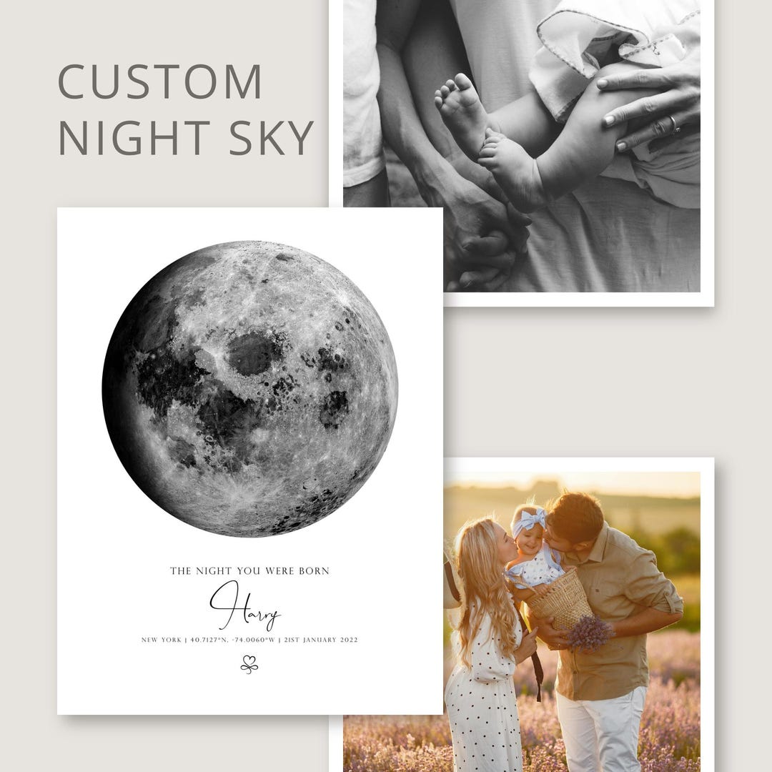 Custom Moon Phase Map Poster Print | the Night Sky Lunar Framed ...
