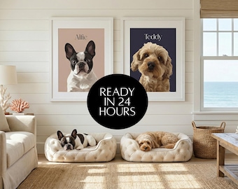 Retrato de lujo de varias mascotas: Ilustración personalizada de perro o gato - Arte mural moderno - Ilustración de perro y gato - Descarga digital