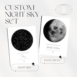Custom Set Mond Phase Nachthimmel Karte Poster Print Set | The Night Sky Lunar Jahrestag Hochzeit Baby Geburtstag Download