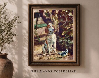 Retrato de perro vintage para imprimir / Pintura antigua inglesa de perro de caza / Arte mural victoriano de perro de caza / Decoración campestre inglesa / Imprimible