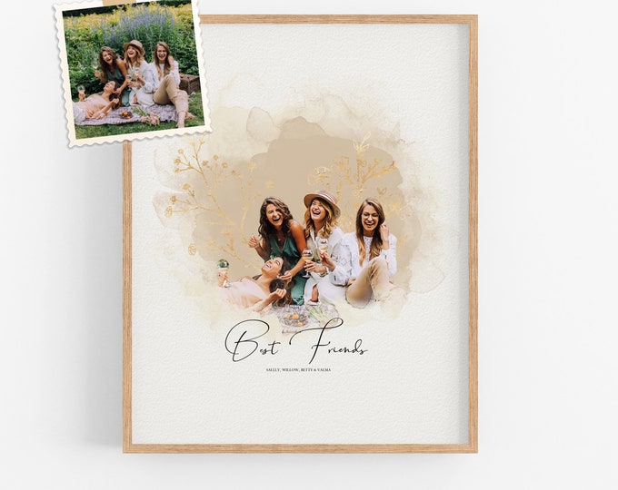 Customized Print Art for Best Friend,Wall art Gift for Her,Friendship Print,Personalized Friends Portrait,Best Friend Gift,Birthday Gift Art