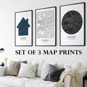 Personalized Map Print | Set of Three | Map Prints, Custom Locations, Your Choice, Anniversary | Custom Map | Home Town Map | City Map