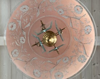 Vintage Suspension Lamp Pink Glass Chandelier 1950s