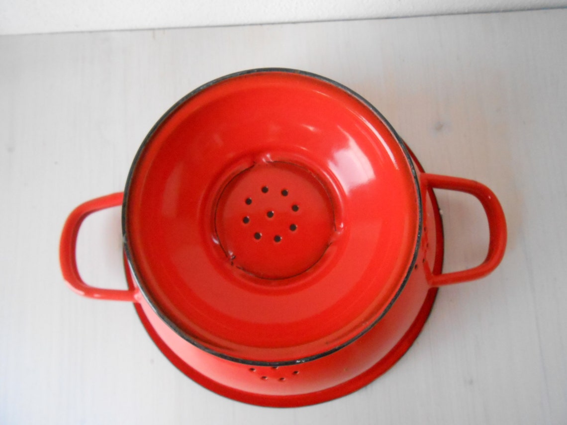Vintage Colander Red Enamel Metal 1960s Etsy
