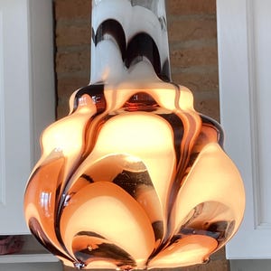 Vintage Ceiling Lamp Murano Glass Italian Suspension Lamp 70s Brown/White