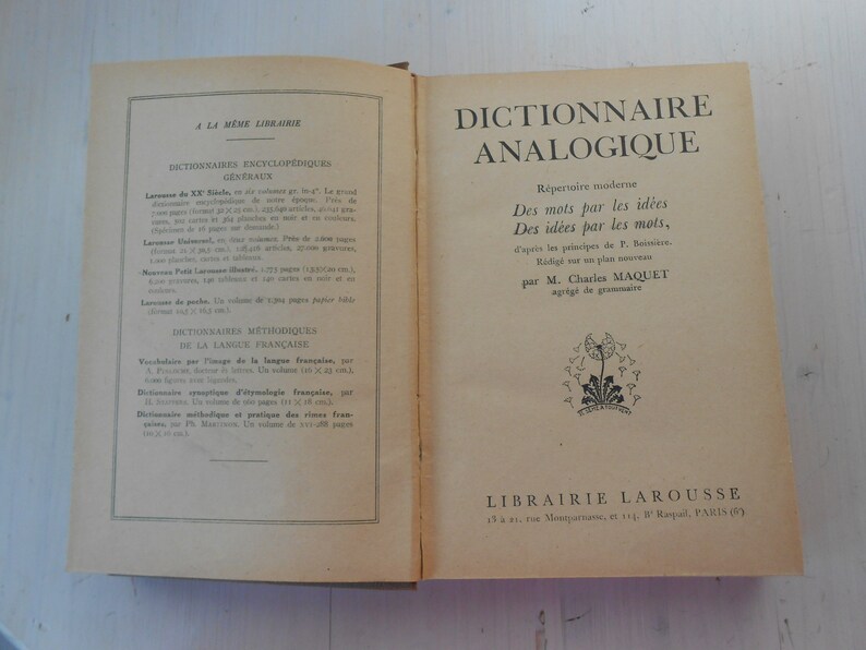 Vintage Book Larousse Dictionnaire Analogique 1936 Etsy