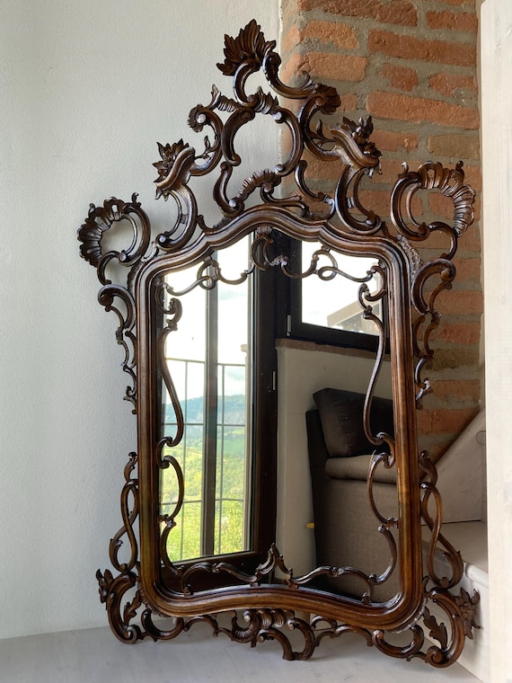 ヴィンテージミラー 彫刻入り木製フレーム 1900年代初頭 リバティ