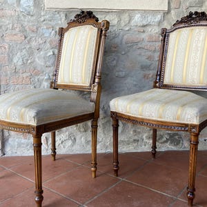 Antique Chairs Couple Walnut Wood Tapestry Late 1800s  Louis Philippe Style Set of 2